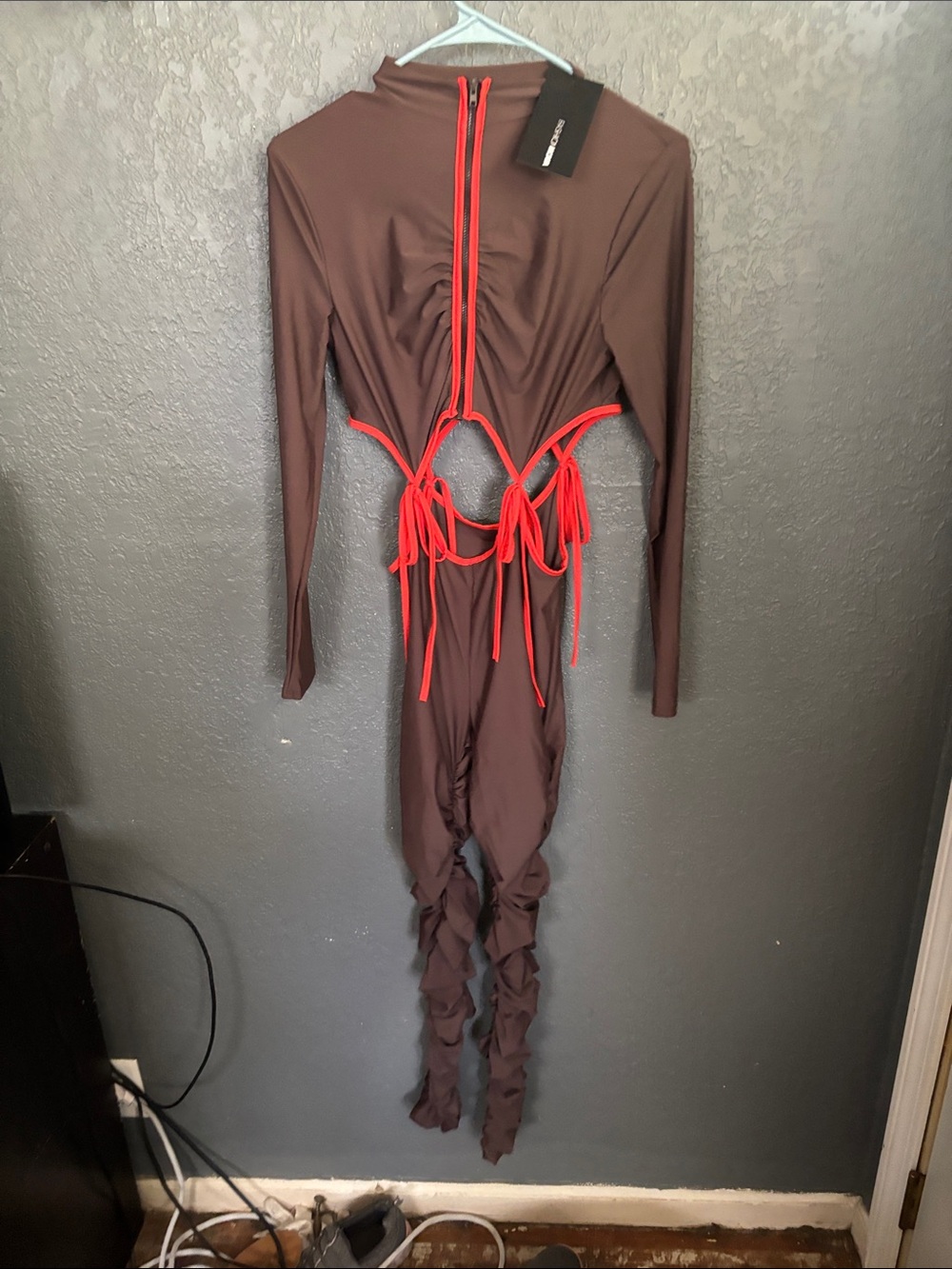 New with tags Womens size M Brown Kids One-Piece Jumpsuit with Red Trim